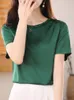 Damen-T-Shirt HONGHANYUAN Damen S bis 3XL, solide T-Shirts, Seide, einfarbig, O-Ausschnitt, kurzärmelig, Sommer, Bonbonfarben, Basic, gemütliches Top, Drop Ship 230317