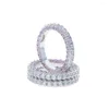 Anéis de casamento White Pink Cz Eternity Band Ring for Women Full Full Deding Cubic Zirconia Pavimented Bands de noivado empilhando