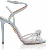 Elegant kväll aquazzus celeste sandaler skor kvinnor höga klackar kristall strappy sandalier komfort promenad brud bröllop eu35-43