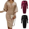 Casual Dresses Women Dress Crisscross Hollow Out BodyCon Autumn Winter Slim Hip Warp Patchwork Party for Daily Wear