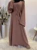 Vêtements ethniques Mode musulmane Dubaï Abaya Longues Robes Hijab avec ceinture Islam Abayas Africain pour femmes Kaftan Robe Musulmane 230317