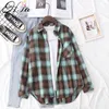 Camisas de blusas femininas HSA Autumn Spring Spring Flannel Camisa Mulheres Blouses and Tops Retro Cotton Lady Logo Outwear Coreano Tops Femme 230317