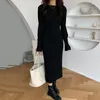 Casual Dresses Black Women Midi Dress Retro 2023 Big Girls Long Sleeve Autumn Lady Clothes #1026