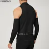 Camisetas para hombres INCERUN Hombres Camiseta Color sólido Cuello alto Manga larga Fuera del hombro Camisetas casuales Hollow Out Streetwear Sexy Crop Tops 230317