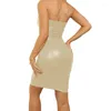 Sukienki swobodne Yufeida Faux skórzana impreza dla Sexy Club sukienka dla kobiet klubowa żeńska Slim Solid Curny Bodycon Mini