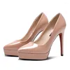 Sandals Sexy Ladies Thin Heeled Pumps Platform Patent Leather Concise Super High Heels Shoes Woman Wedding Party 12CM 10CM