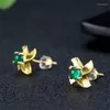 Stud-oorbellen Verkoop van natuurlijke handgesneden goudkleur 24k inleg Jade Windmill Studs Fashion Jewelry Accessories Menwomen Luckgifts