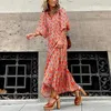 Casual Dresses 2023 Women Boho Dress Beach Floral Print Long Maxi Woman Fashion V Neck Sexy Short Sleeve Party