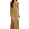 Casual Dresses Dress Women' S Sexy Party Prom Women Solid Color High Split Off Shoulder Half Sleeve Slash Neck Full Length S-XXXL