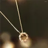 Pendant Necklaces Lovely Gold Color Plating CZ Zircon Paving Around Circle Necklace For Women Girl Elegant Gorgeous Jewelry Accessory