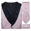 Herrenwesten, rosa Paisley-Anzug-Set, 5-teilig, Smoking, Weste und Krawatte, Einstecktuch, Manschettenknöpfe, Clips für Hochzeit, Herrenbekleidung, Blazer 230331