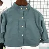 Kinderen shirts kinderkleding jongens shirts lange mouw lente herfst kinderen solide casual kinder shirt 2-10 leeftijden zakken witte baby blouses 230317