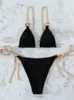 Bikinis Set Sexig Bikini Set 2022 Söt vit ring Länkad triangel slips sida triangel thong biquini baddräkt badkläder kvinnor baddräkt p230316