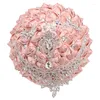 Свадебные цветы роскошные стразы жениха невеста невесты букет букет розовая атласная розовая жемчужная бриллиант