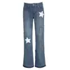 Dames jeans dames retro low-rise jeans star patroon lange rechte pijpen broek met zakken lente aand herfst blauw bootcut broek s/m/l l230316