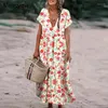 Casual Dresses 2023 Women Boho Dress Beach Floral Print Long Maxi Woman Fashion V Neck Sexy Short Sleeve Party