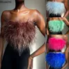 Women's Tanks Camis Summer Women Feather Top Sexy Off Shoulder Cropped Y2K Tube Top Furry Crop Party Club Tank Woman Zipper Green Tops Cute 230317