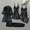 Apresel de sono feminino Sexy Nightwear Pijamas Tops Robe Sets Silk Suit Lace Satin Pijama 230317