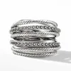 Band Rings Huitan Silver Color Multiple Row Rings Shiny CZ Metallic OL Style Office Lady Versatile Finger Rings for Women Fashion Jewelry G230317