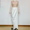カジュアルドレス2023春夏女性マキシスタイリッシュな長いパーティー服ドット装飾されたメッシュパッチワークスリットドレスエレガント