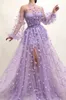 Robes décontractées Robe élégante violet maille couture Sexy mince creux fente Robe Con Tul lilas Robe De soirée Mariage Robes Cocktail