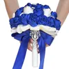 Wedding Flowers Beautiful Rhinestones Bride Bridesmaid Brooch Bouquet Royal Blue Diy Pearl Diamond Satin Rose Supplies BL001