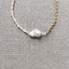 ペンダントネックレス手作りバロック淡水真珠のネックレスステンレス鋼チェーン女性のためのリアルステッチ