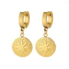 Dangle Earrings Round Coin Drop For Women Stainless Steel Earring Geometric Square-shape Earings Plated Gold Trendy Earing Jewellery