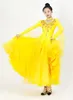 Vêtements de scène robe de danse de salon adulte senior strass grande balançoire femmes valse latine Tango Performance Costumes jaune