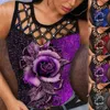 Women's Tanks Sexy Women Vest Tops 3D Rose Print Hollow Out O Neck Summer Female Top Sleeveless Office Lady Camisole