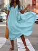 Casual Dresses Bohemian Summer Womens sundress Zanzea Fashion V Neck Midi Vestidos Female Solid Ruffle Dresses Asymmetrical Robe 230316