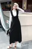 Suéter feminino de gola alta e suspensório de alça fina vestido midi longo