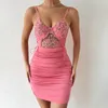 Casual Kleider Frauen Geraffte Kordelzug Durchsichtig Kleid Floral Spitze Seite Tie-Up Mini Sling Bodycon Club Tragen Weibliche Vestidos