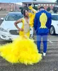 Abiti da ballo a sirena in velluto giallo 2023 per ragazze nere Ruffel una spalla Plus Size Abiti da festa di compleanno con nappe Tulle Train