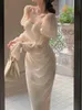Abiti casual Nuove donne Elegante abito longuette vintage da ufficio da donna One Piece Abbigliamento solido Estate Femme Fashion Abiti W0315