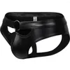 Onderbroek Zwart Sexy ondergoed Men Latex Pu Leer slipje Gay Man's Hollow Jockstrap -briefs Lingerie Cueca Male