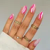 False Nails 5Boxs Fake With Wavy Design Detachable French Short Ellipse Almond Full Cover Nail Tips Press On