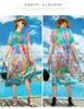 Casual Dresses Ladies Boho Print Floral Silk Midi Dress 2022 Koreansk version Retro Casual Party Dress Spring Summer New Light Elegant Beach Sun W0315