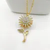 Chains Stainless Steel Rotatable Spinning Sunflower Necklace Anti Stress Anxiety Zircon Crystal Clavicle Chain Wedding Jewelry Gifts