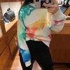 Watercolor Graffiti Fairy Sweater Women's Loose Long Thin Tie-dye Autumn Long-sleeved Pullover Tops Female Drop 210922