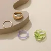 Anillos de boda coreanos coloridos resina acrílico conjunto para mujer moda CZ diamantes de imitación redondo grueso anillo bandas Metal Color dorado geométrico