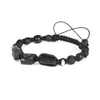 Strand Natural Rough Rough Black Tourmaline Healing Stone Bad Onyx Onyx Alternativo Lava Nylon Cordão Unissex Ajuste Ajuste Bracelet Gift