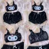 Women's Sleepwear Women Anime 2pcs Velvet Pajama Cute Evil Ears Kawaii Shorts Lingerie