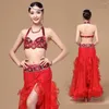 Stage Draag Women Dance 2023 Oosterse lovertjes lovertjes Beaded Bra en Belt Bellydance Suit 2pcs kostuums voor buik