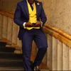 Men's Suits 3 Piece African Men Slim Fit Yellow Double Breasted Waistcoat Royal Blue Wedding Tuxedo For Groom Dinner Party With Pant