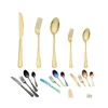 Bestecksets 5 Farben Hochwertiges Goldbesteck Set Löffel Gabel Messer Teelöffel Edelstahl Geschirr Küchengeschirr 10 Auswahlmöglichkeiten Drop D Dh7Qp