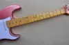 Guitare électrique rose brillant 6 cordes avec micros SSS Pickguard blanc personnalisable