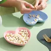 Plates 1 Set Fruit Plate Heart-Shaped Solid Color Snack Wheat Stalk Reusable Tray Heat-Resistant Stackable Spit Bone Dish