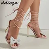 Schmetterlingsknoten-High-Heels-Sandalen für Damen, neu im Jahr 2023, mit Kreuz gebundenen Strasssteinen, modische Damenschuhe, Pumps, Schuhe, weibliche Sandale 0316