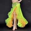 Sahne Giyim Çift Renkler Kadın Dans Giyeri Göbek Dans Giysileri Tam Daire Uzun Bel Maksi Etek Yan Bölünmüş Kabarcık Etekleri